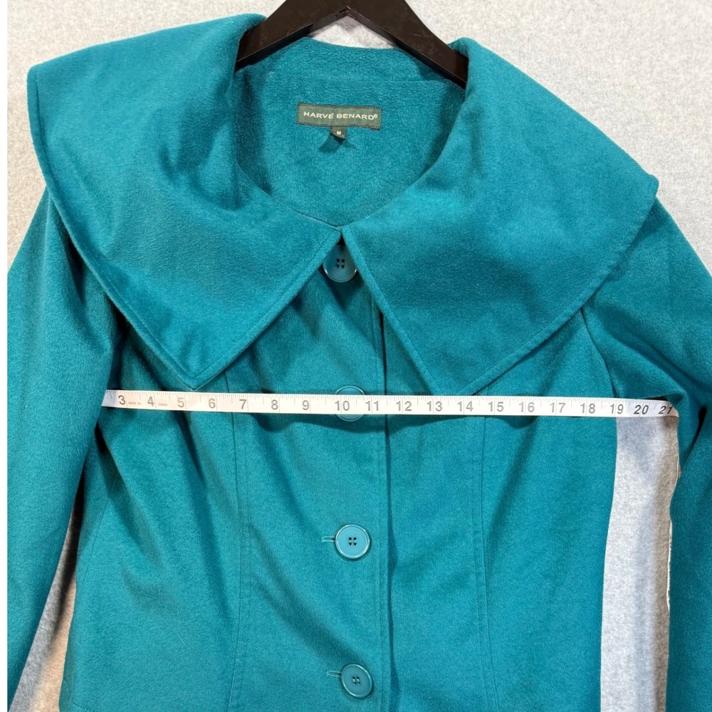Harve Benard Portrait Collar Jacket M Teal Shawl Button Front Retro Green Fall - Picture 15 of 17